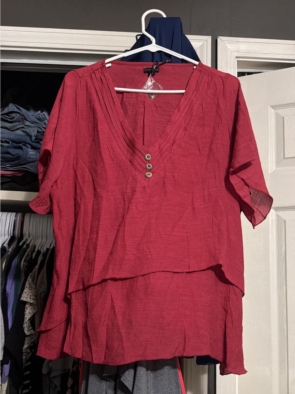 Coco + Carmen Layered V-Neck Tunic Top - Deep Red